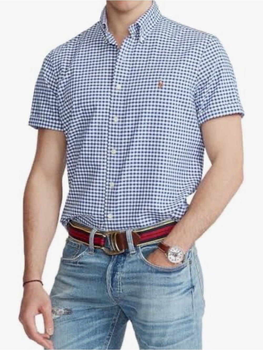 Polo Ralph Lauren Navy White Plaid Short-Sleeve Button-Down Classic Fit XL